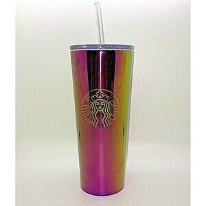 Starbucks 2019 Summer Rainbow Iridescent Oil Slick Stainless Tumbler Cup 24oz